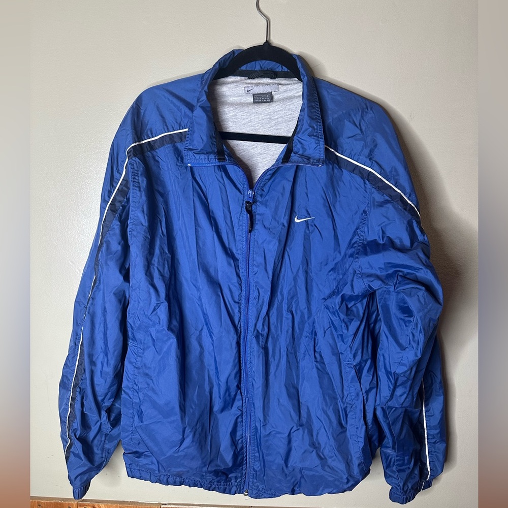 Vintage Nike Men’s Blue Windbreaker Jacket Size L 90s Y2K Lined Zip Up